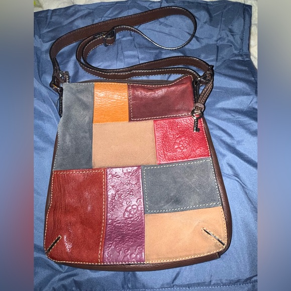 Vintage Fossil Multicolor Patchwork  Leather Crossbody Bag - Picture 11 of 14